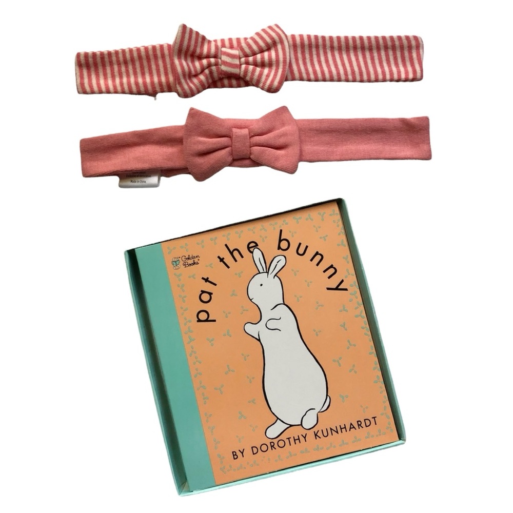 Pat The Bunny Book + 2 Headbands Baby Girl Toddler Coral NEW